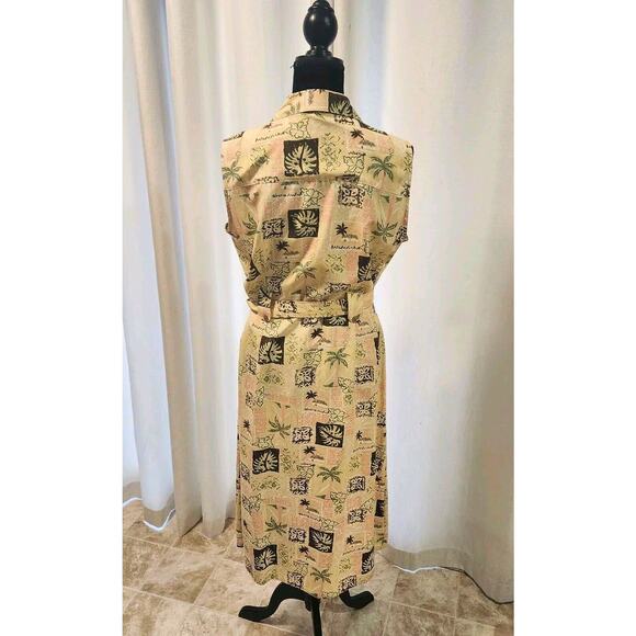 Tropical Al Silk Wooden Button Shirt Dress Large Palm Trees Paradise Sleeveless - Picture 4 of 7